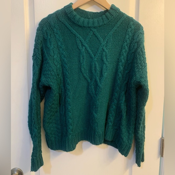 aerie Sweaters - Aerie Emerald Green Chunky Cable Knit Long Sleeve Crewneck Sweater Size XS